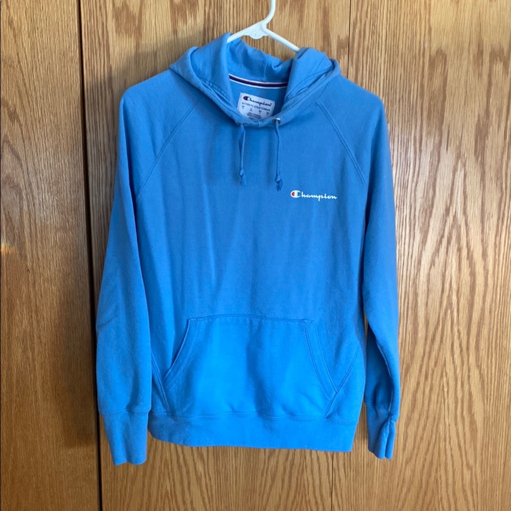 Champion Men's Blue Hoodie. Size medium.